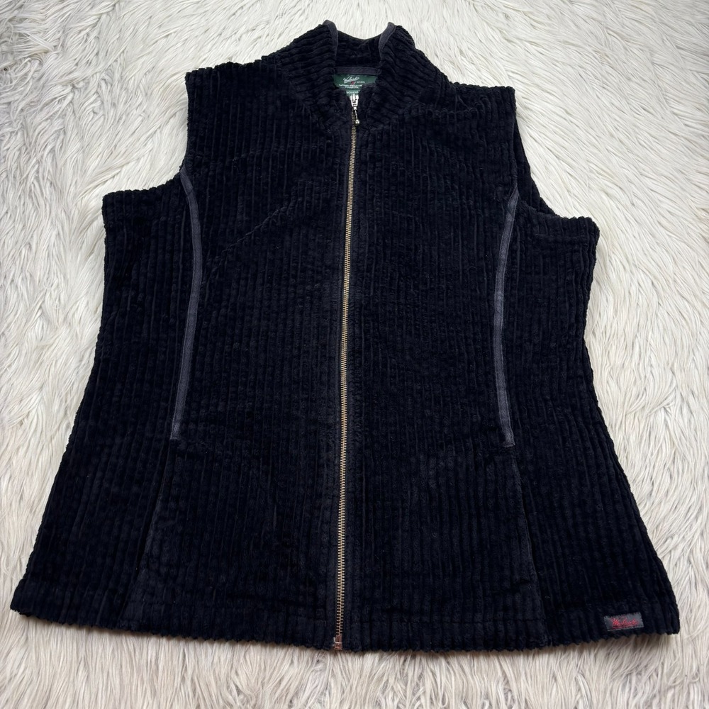 Vintage Woolrich Women's L Black Chunky Corduroy Zip Front Vest Cabincore Gorp